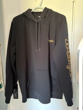 Wrangler Black Hoodie with Gold Script Sleeve